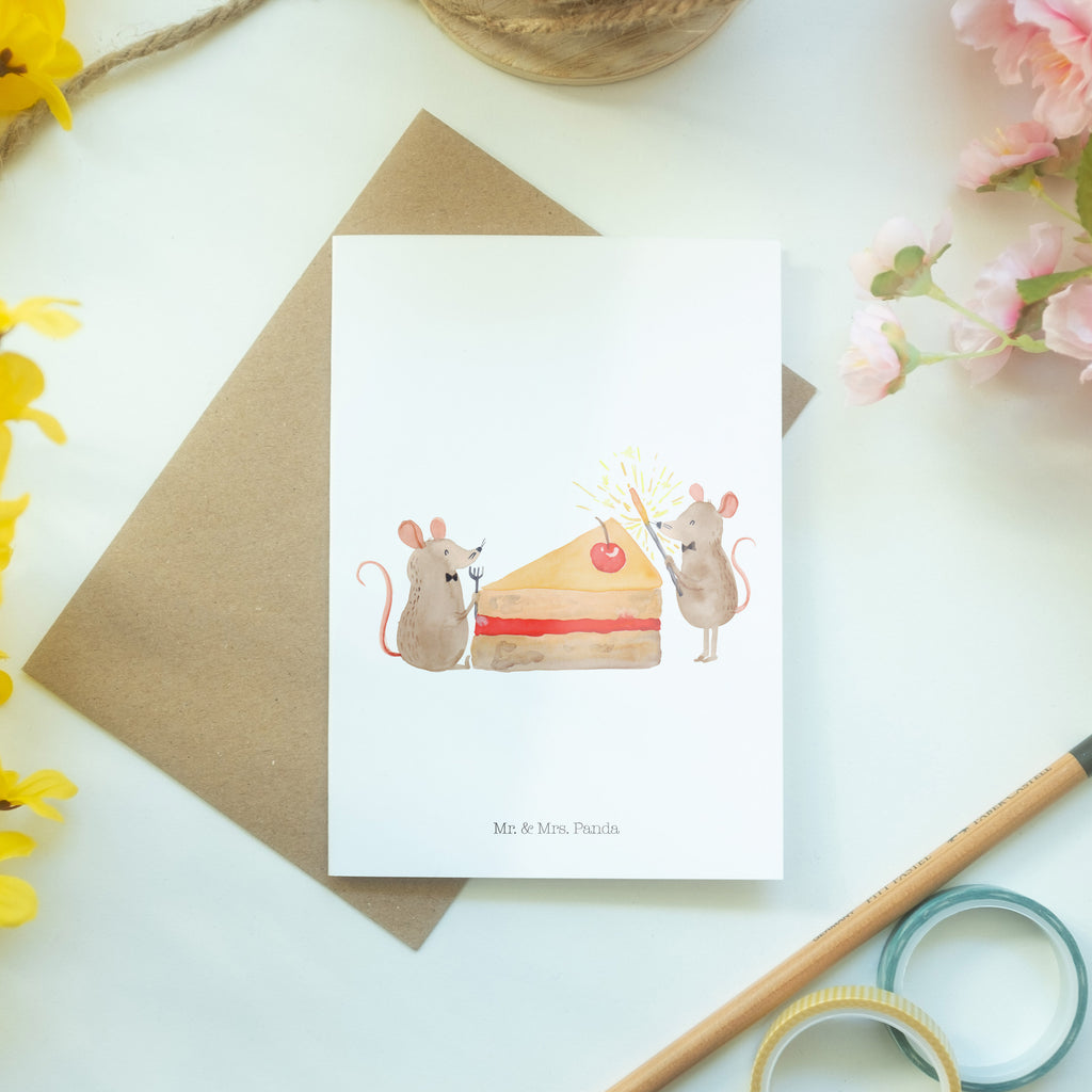 Grußkarte Mäuse Kuchen Klappkarte, Einladungskarte, Glückwunschkarte, Hochzeitskarte, Geburtstagskarte, Karte, Geburtstag, Geburtstagsgeschenk, Geschenk, Kuchen, Maus, Mäuse, Party, Leben, Glück