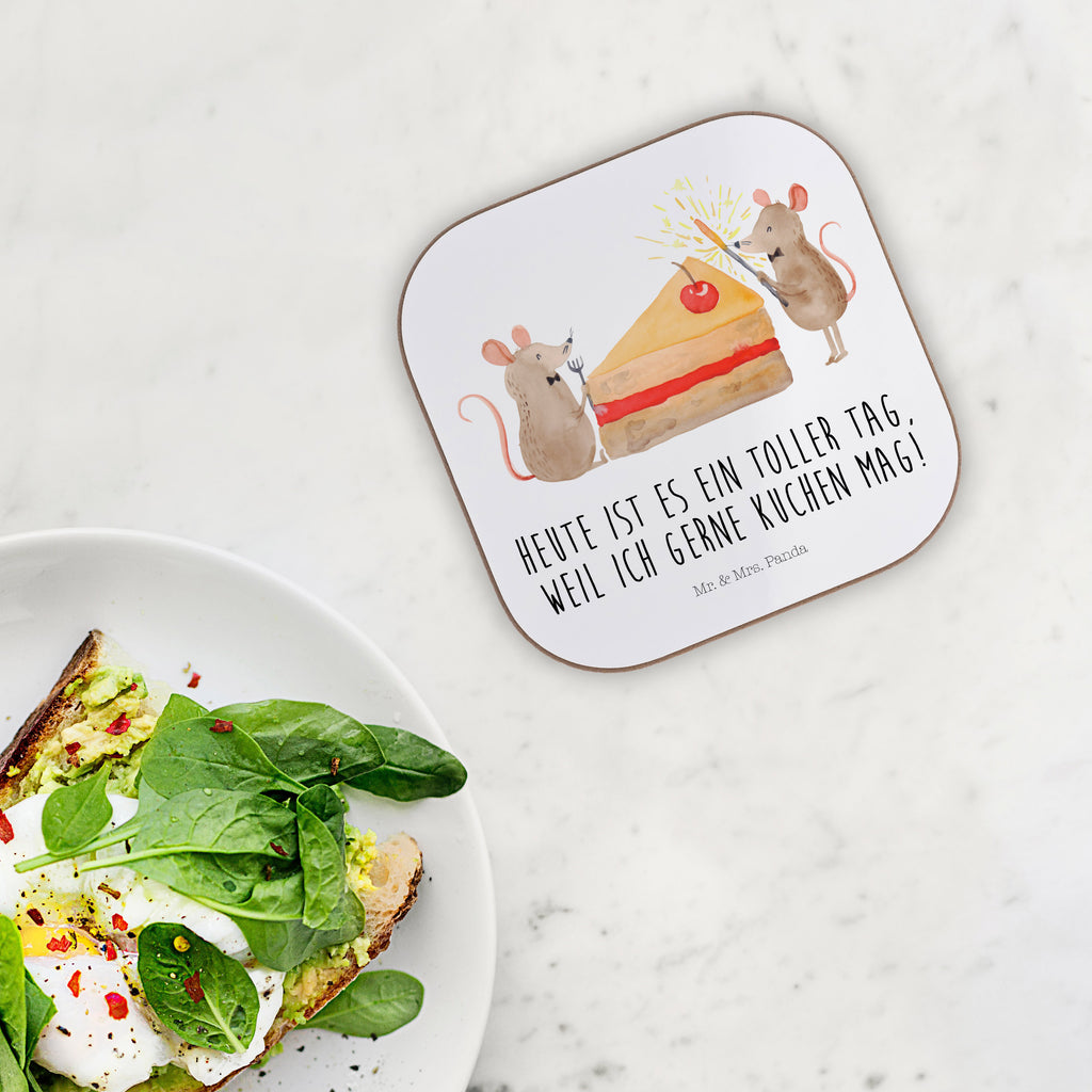 Quadratische Untersetzer Mäuse Kuchen Bierdeckel, Glasuntersetzer, Untersetzer Gläser, Getränkeuntersetzer, Geburtstag, Geburtstagsgeschenk, Geschenk, Kuchen, Maus, Mäuse, Party, Leben, Glück