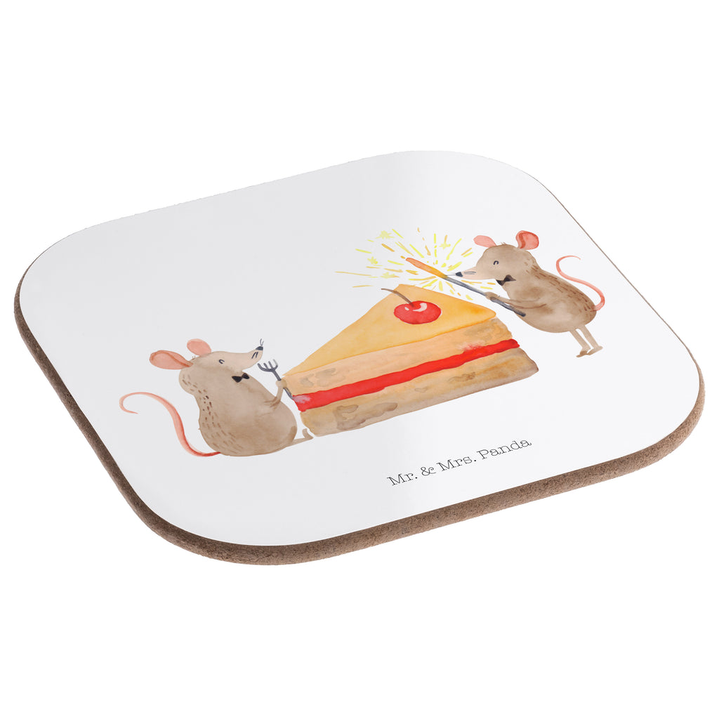 Quadratische Untersetzer Mäuse Kuchen Bierdeckel, Glasuntersetzer, Untersetzer Gläser, Getränkeuntersetzer, Geburtstag, Geburtstagsgeschenk, Geschenk, Kuchen, Maus, Mäuse, Party, Leben, Glück