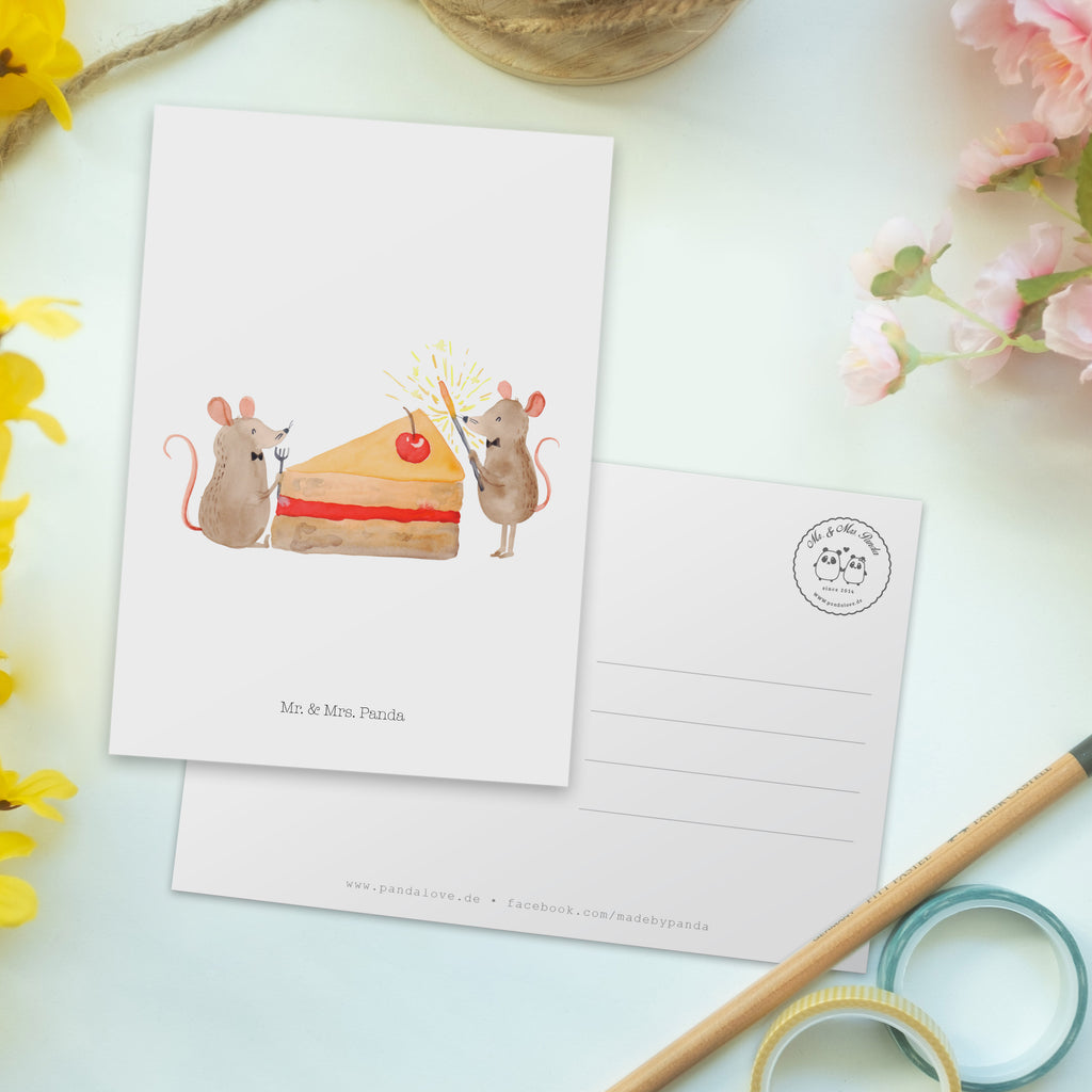 Postkarte Mäuse Kuchen Geschenkkarte, Grußkarte, Karte, Einladung, Ansichtskarte, Geburtstagskarte, Einladungskarte, Geburtstag, Geburtstagsgeschenk, Geschenk, Kuchen, Maus, Mäuse, Party, Leben, Glück