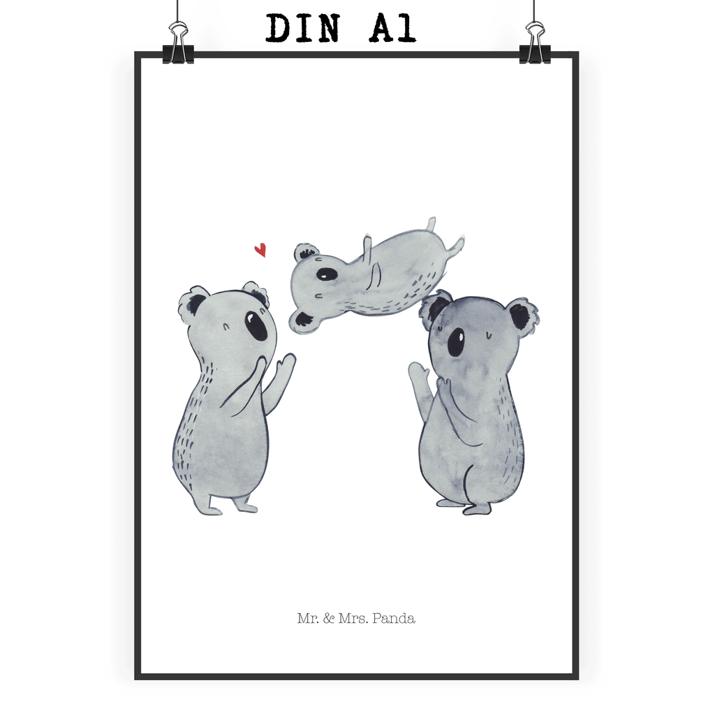 Poster Koala Feiern Sich Poster, Wandposter, Bild, Wanddeko, Küchenposter, Kinderposter, Wanddeko Bild, Raumdekoration, Wanddekoration, Handgemaltes Poster, Mr. & Mrs. Panda Poster, Designposter, Kunstdruck, Posterdruck, Geburtstag, Geburtstagsgeschenk, Geschenk, Koala, Familie, Kind, Eltern, Herz, Liebe