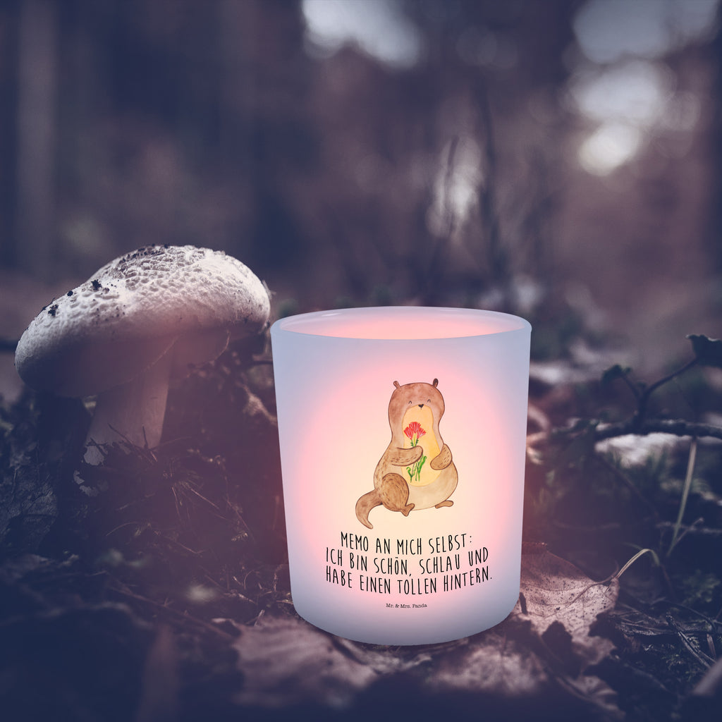 Windlicht Otter Blumenstrauß Windlicht Glas, Teelichtglas, Teelichthalter, Teelichter, Kerzenglas, Windlicht Kerze, Kerzenlicht, Otter, Fischotter, Seeotter, Otter Seeotter See Otter