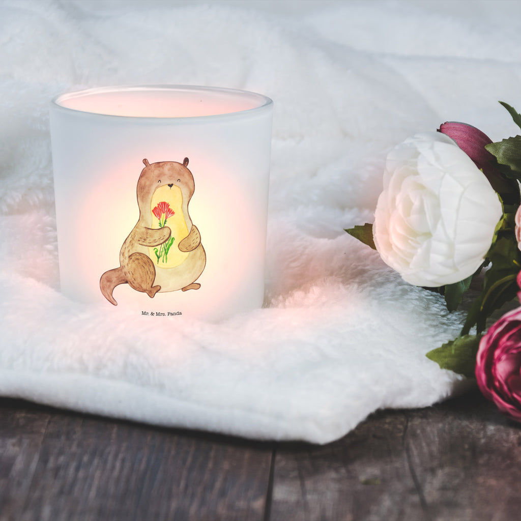 Windlicht Otter Blumenstrauß Windlicht Glas, Teelichtglas, Teelichthalter, Teelichter, Kerzenglas, Windlicht Kerze, Kerzenlicht, Otter, Fischotter, Seeotter, Otter Seeotter See Otter