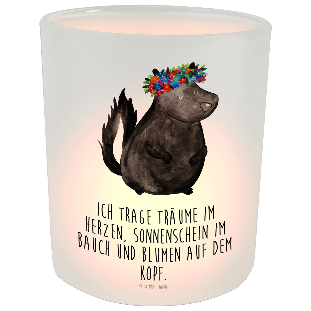 Windlicht Stinktier Blumenmaedchen Windlicht Glas, Teelichtglas, Teelichthalter, Teelichter, Kerzenglas, Windlicht Kerze, Kerzenlicht, Stinktier, Skunk, Wildtier, Raubtier, Stinker, Stinki, Yoga, Namaste, Lebe, Liebe, Lache