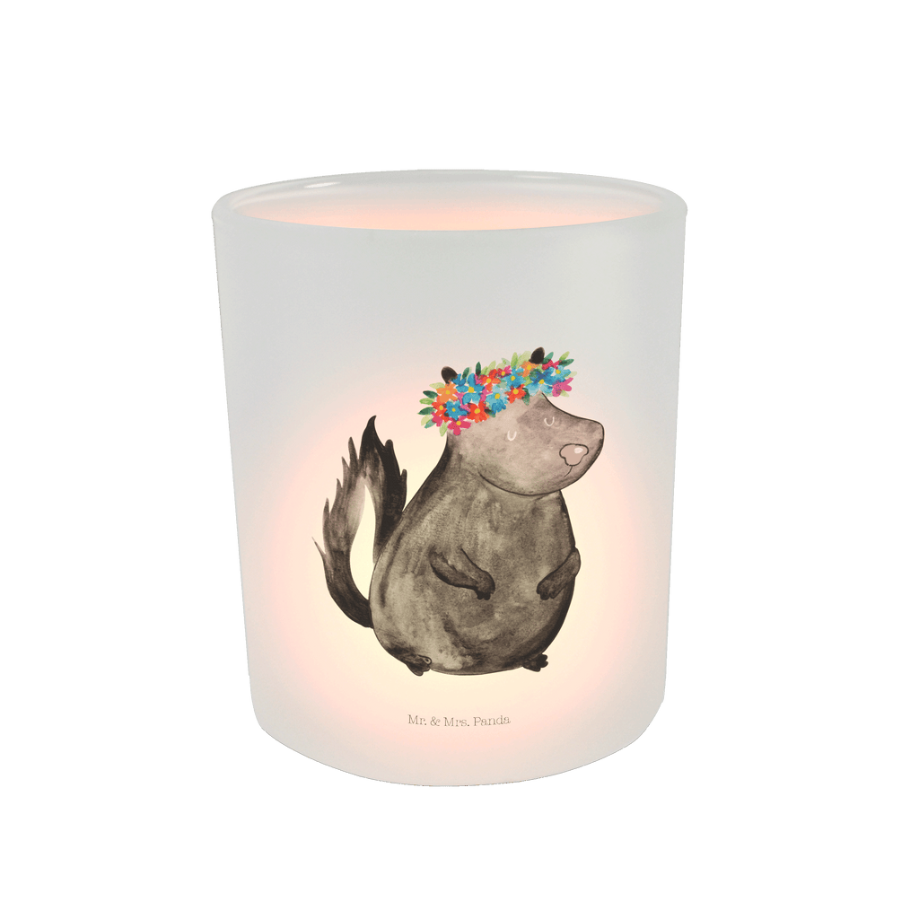 Windlicht Stinktier Blumenmaedchen Windlicht Glas, Teelichtglas, Teelichthalter, Teelichter, Kerzenglas, Windlicht Kerze, Kerzenlicht, Stinktier, Skunk, Wildtier, Raubtier, Stinker, Stinki, Yoga, Namaste, Lebe, Liebe, Lache