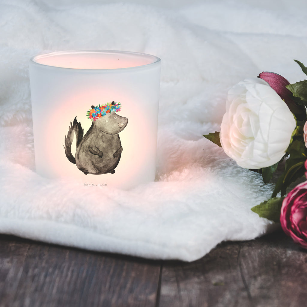 Windlicht Stinktier Blumenmaedchen Windlicht Glas, Teelichtglas, Teelichthalter, Teelichter, Kerzenglas, Windlicht Kerze, Kerzenlicht, Stinktier, Skunk, Wildtier, Raubtier, Stinker, Stinki, Yoga, Namaste, Lebe, Liebe, Lache