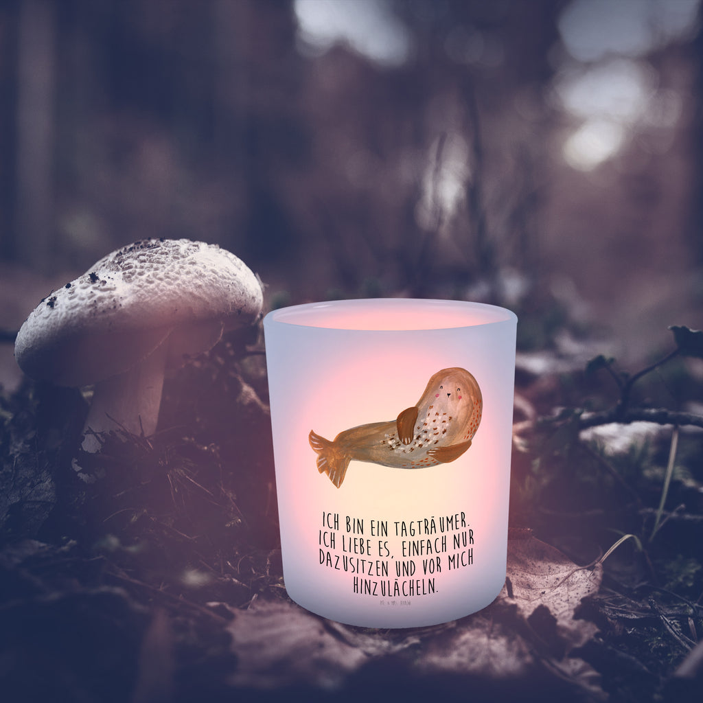 Windlicht Robbe lachend Windlicht Glas, Teelichtglas, Teelichthalter, Teelichter, Kerzenglas, Windlicht Kerze, Kerzenlicht, Tiermotive, Gute Laune, lustige Sprüche, Tiere, Robbe, Robben, Seehund, Strand, Meerestier, Ostsee, Nordsee