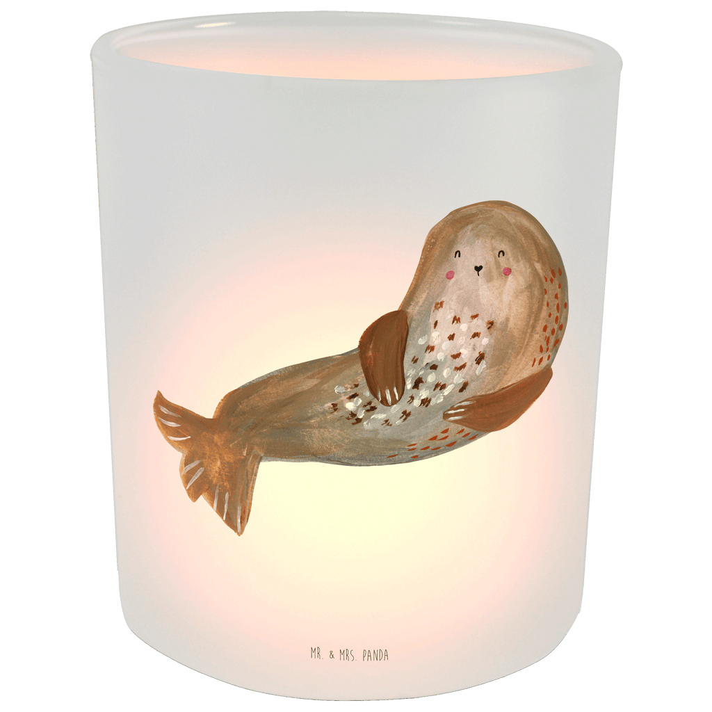Windlicht Robbe lachend Windlicht Glas, Teelichtglas, Teelichthalter, Teelichter, Kerzenglas, Windlicht Kerze, Kerzenlicht, Tiermotive, Gute Laune, lustige Sprüche, Tiere, Robbe, Robben, Seehund, Strand, Meerestier, Ostsee, Nordsee