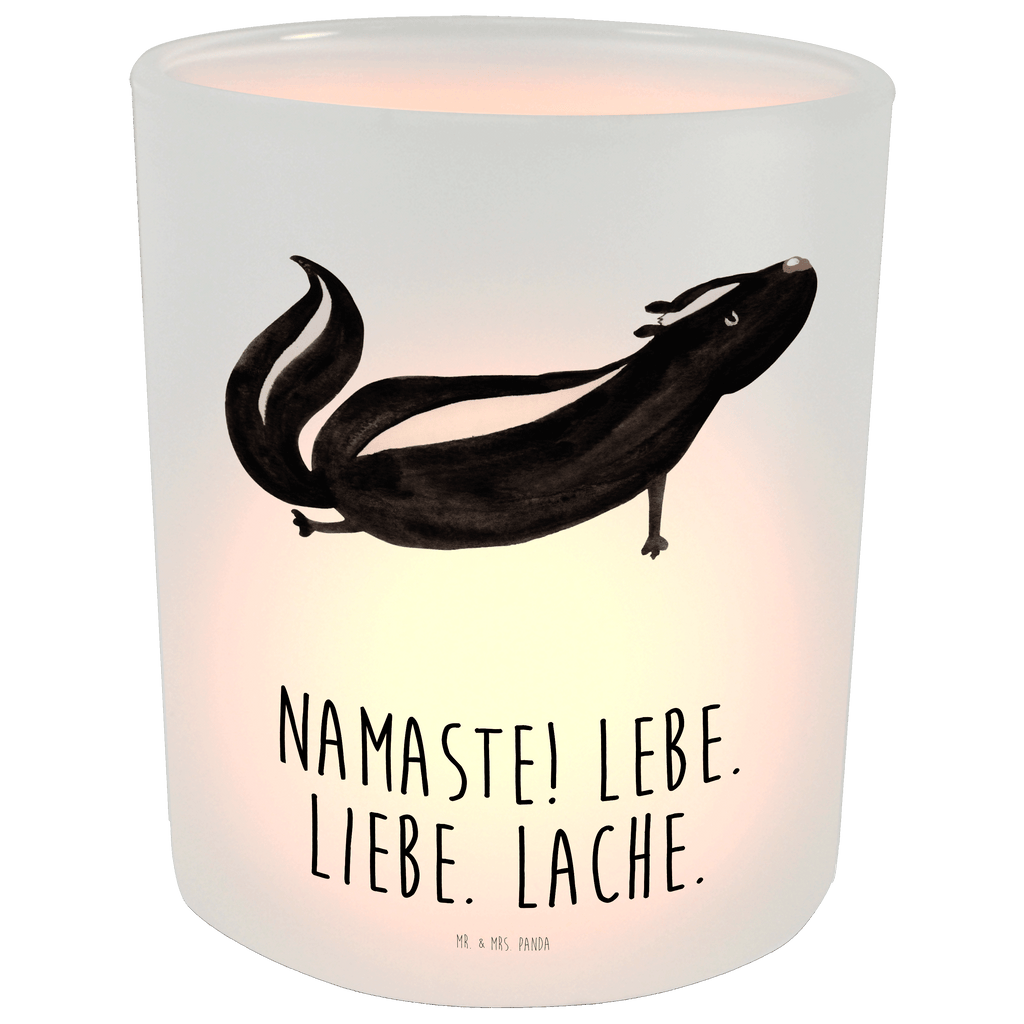 Windlicht Stinktier Yoga Windlicht Glas, Teelichtglas, Teelichthalter, Teelichter, Kerzenglas, Windlicht Kerze, Kerzenlicht, Stinktier, Skunk, Wildtier, Raubtier, Stinker, Stinki, Yoga, Namaste, Lebe, Liebe, Lache