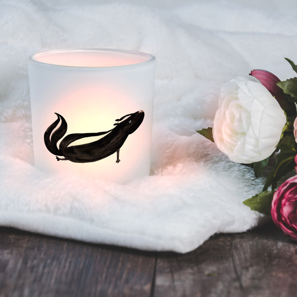 Windlicht Stinktier Yoga Windlicht Glas, Teelichtglas, Teelichthalter, Teelichter, Kerzenglas, Windlicht Kerze, Kerzenlicht, Stinktier, Skunk, Wildtier, Raubtier, Stinker, Stinki, Yoga, Namaste, Lebe, Liebe, Lache
