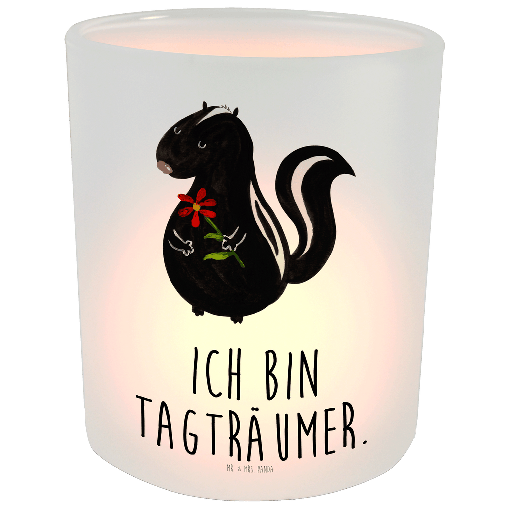 Windlicht Stinktier Blume Windlicht Glas, Teelichtglas, Teelichthalter, Teelichter, Kerzenglas, Windlicht Kerze, Kerzenlicht, Stinktier, Skunk, Wildtier, Raubtier, Stinker, Stinki, Tagträumer, verträumt, Dreams, Träume