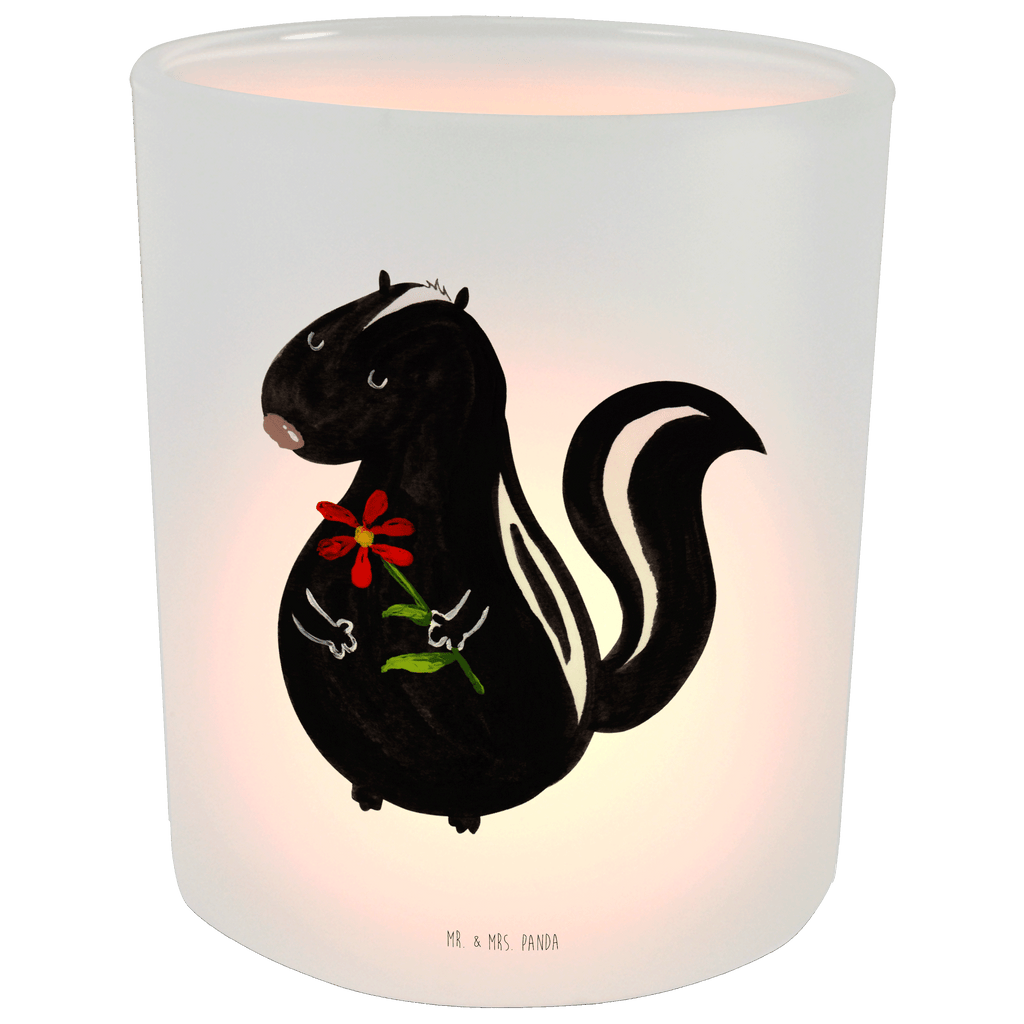 Windlicht Stinktier Blume Windlicht Glas, Teelichtglas, Teelichthalter, Teelichter, Kerzenglas, Windlicht Kerze, Kerzenlicht, Stinktier, Skunk, Wildtier, Raubtier, Stinker, Stinki, Tagträumer, verträumt, Dreams, Träume