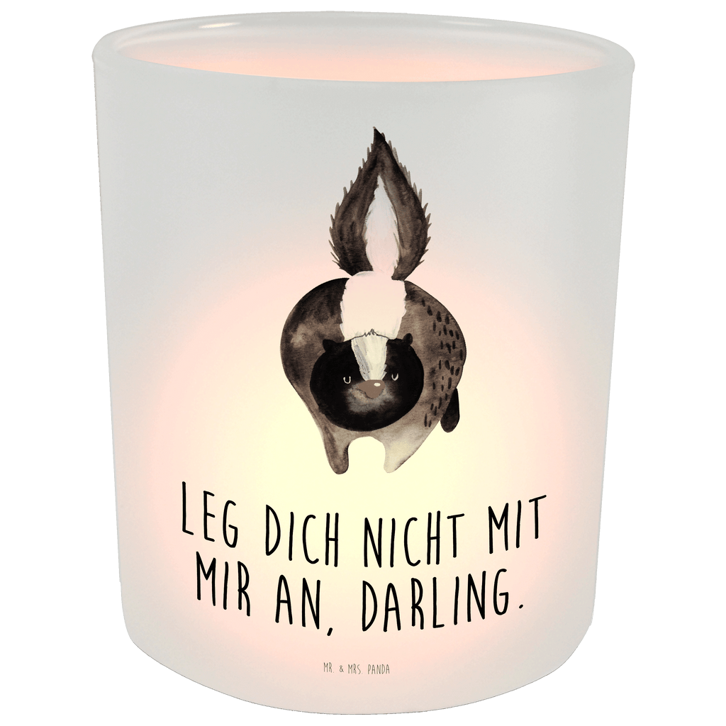 Windlicht Stinktier Angriff Windlicht Glas, Teelichtglas, Teelichthalter, Teelichter, Kerzenglas, Windlicht Kerze, Kerzenlicht, Stinktier, Skunk, Wildtier, Raubtier, Stinker, Stinki, wütend, Drohung