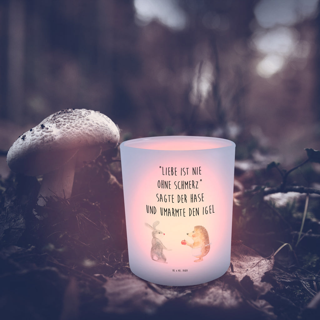 Windlicht Liebe ist nie ohne Schmerz Windlicht Glas, Teelichtglas, Teelichthalter, Teelichter, Kerzenglas, Windlicht Kerze, Kerzenlicht, Tiermotive, Gute Laune, lustige Sprüche, Tiere, Igel und Hase, Igel, Hase, Liebe Spruch, Liebeskummer Geschenk, Herzschmerz, Trösten, Trennungsschmerz, Spruch romantisch