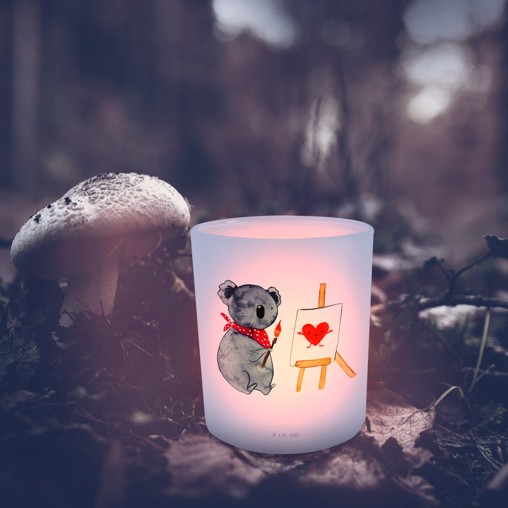 Windlicht Koala Künstler Windlicht Glas, Teelichtglas, Teelichthalter, Teelichter, Kerzenglas, Windlicht Kerze, Kerzenlicht, Koala, Koalabär, Liebe, Liebensbeweis, Liebesgeschenk, Gefühle, Künstler, zeichnen