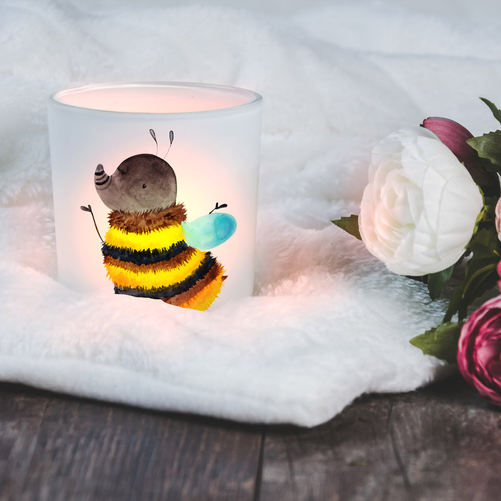 Windlicht Hummel flauschig Windlicht Glas, Teelichtglas, Teelichthalter, Teelichter, Kerzenglas, Windlicht Kerze, Kerzenlicht, Tiermotive, Gute Laune, lustige Sprüche, Tiere, Hummel, Flauschig, Biene, Blume, Natur