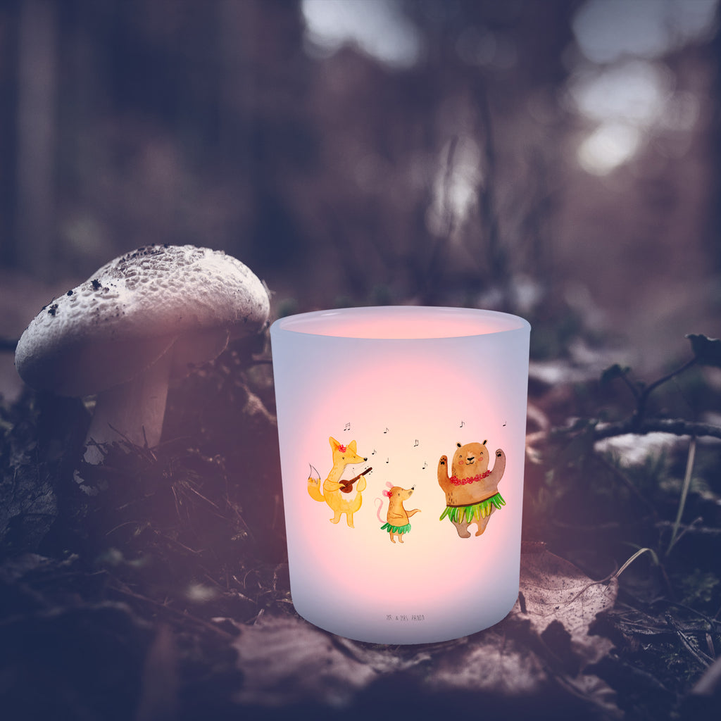 Windlicht Waldtiere Aloha Windlicht Glas, Teelichtglas, Teelichthalter, Teelichter, Kerzenglas, Windlicht Kerze, Kerzenlicht, Tiermotive, Gute Laune, lustige Sprüche, Tiere, Wald, Waldtiere, Musik, Aloha, Bär, Hase, Igel, Tanzen, Leben, Lachen