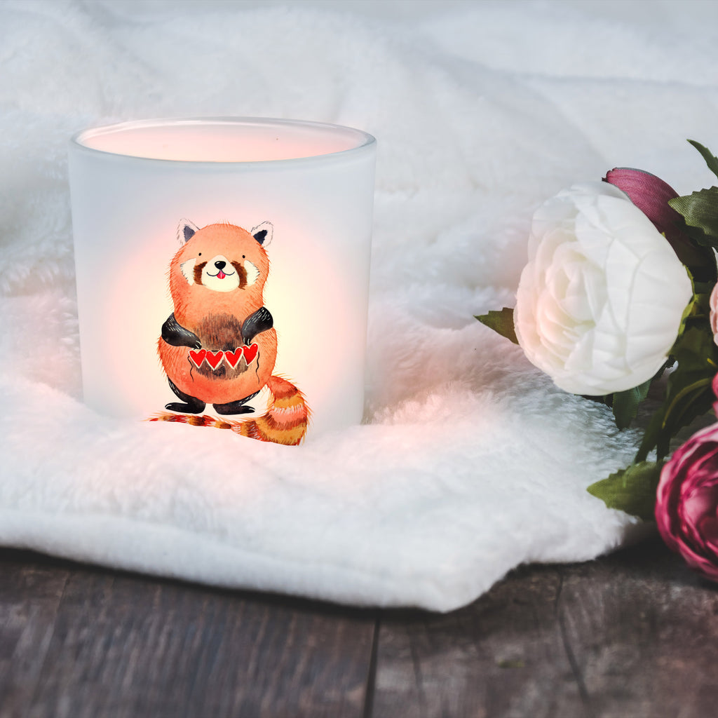 Windlicht Roter Panda Windlicht Glas, Teelichtglas, Teelichthalter, Teelichter, Kerzenglas, Windlicht Kerze, Kerzenlicht, Tiermotive, Gute Laune, lustige Sprüche, Tiere, Panda, Liebe, Rot, Herz, Liebling, Lieblingsmensch