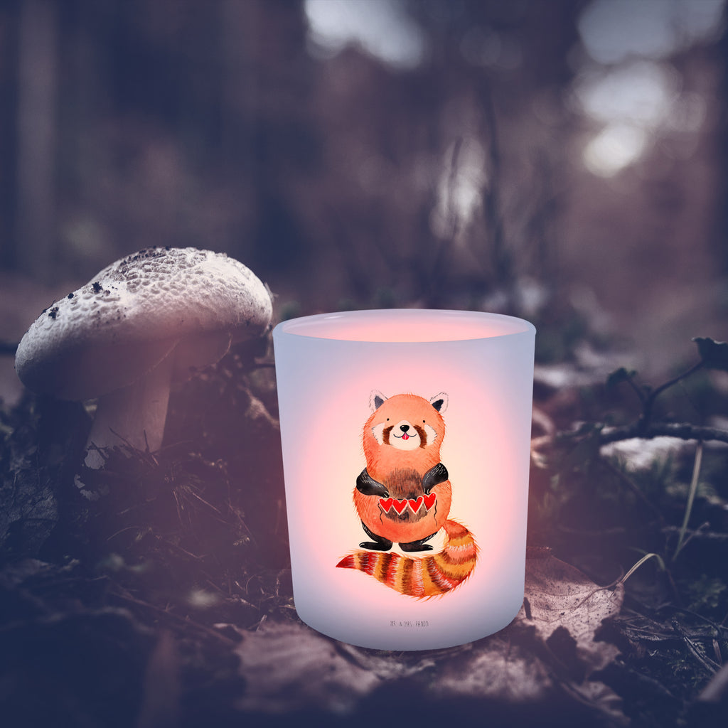 Windlicht Roter Panda Windlicht Glas, Teelichtglas, Teelichthalter, Teelichter, Kerzenglas, Windlicht Kerze, Kerzenlicht, Tiermotive, Gute Laune, lustige Sprüche, Tiere, Panda, Liebe, Rot, Herz, Liebling, Lieblingsmensch