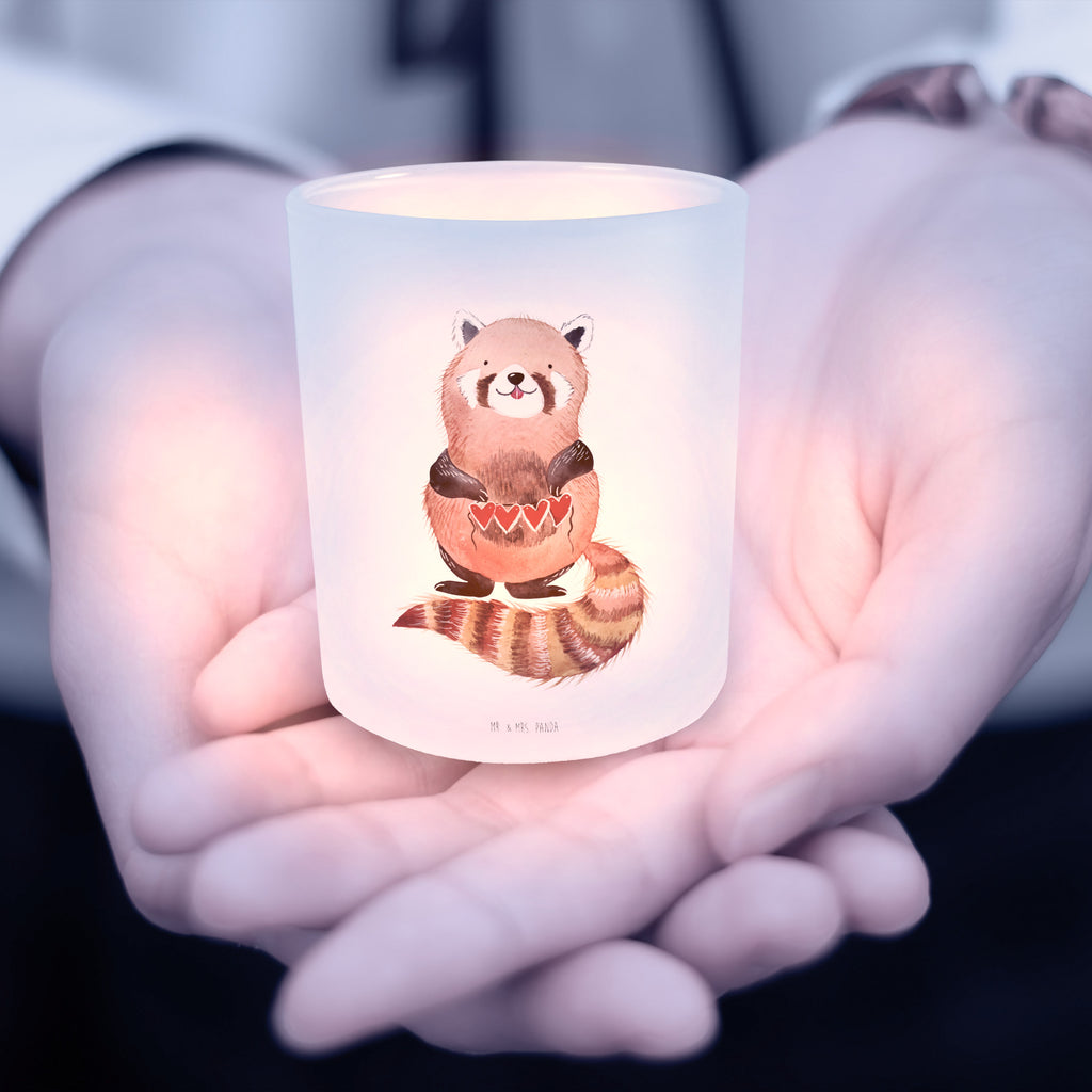 Windlicht Roter Panda Windlicht Glas, Teelichtglas, Teelichthalter, Teelichter, Kerzenglas, Windlicht Kerze, Kerzenlicht, Tiermotive, Gute Laune, lustige Sprüche, Tiere, Panda, Liebe, Rot, Herz, Liebling, Lieblingsmensch