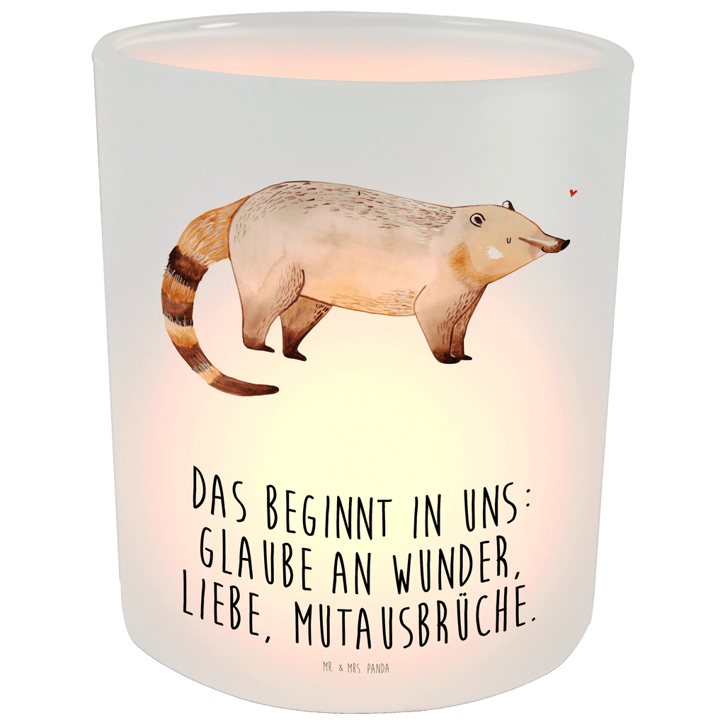 Windlicht Nasenbär Windlicht Glas, Teelichtglas, Teelichthalter, Teelichter, Kerzenglas, Windlicht Kerze, Kerzenlicht, Tiermotive, Gute Laune, lustige Sprüche, Tiere, Nasenbär, Nasenbären, Rüsselbär, Bär