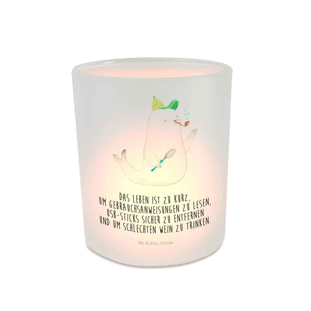 Windlicht Robbe Sherlock Windlicht Glas, Teelichtglas, Teelichthalter, Teelichter, Kerzenglas, Windlicht Kerze, Kerzenlicht, Tiermotive, Gute Laune, lustige Sprüche, Tiere