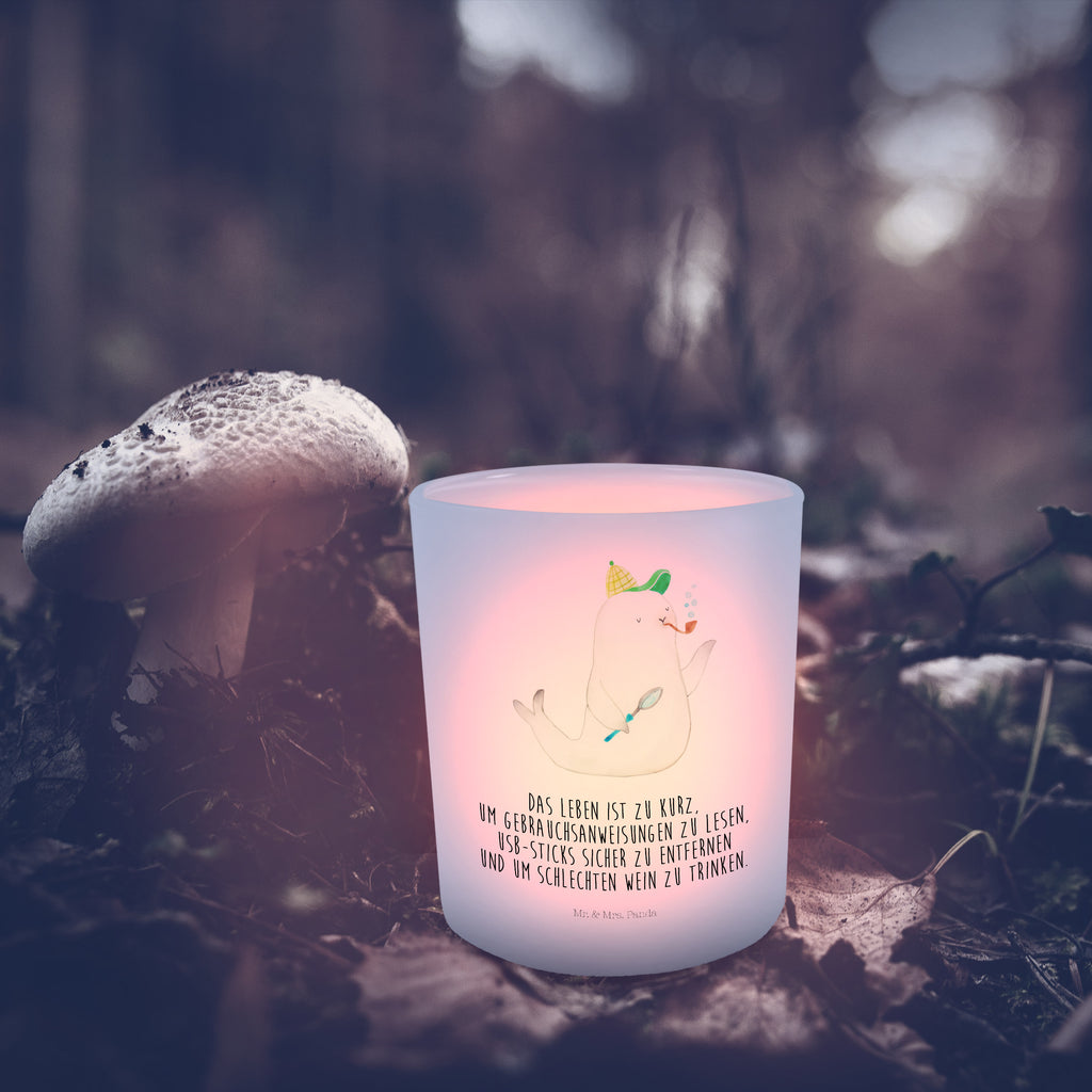 Windlicht Robbe Sherlock Windlicht Glas, Teelichtglas, Teelichthalter, Teelichter, Kerzenglas, Windlicht Kerze, Kerzenlicht, Tiermotive, Gute Laune, lustige Sprüche, Tiere