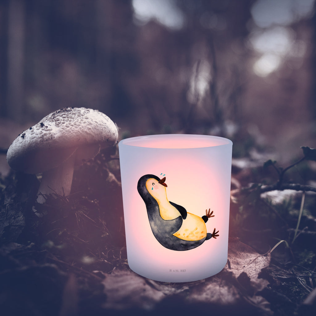 Windlicht Pinguin lachend Windlicht Glas, Teelichtglas, Teelichthalter, Teelichter, Kerzenglas, Windlicht Kerze, Kerzenlicht, Pinguin, Pinguine, lustiger Spruch, Optimismus, Fröhlich, Lachen, Humor, Fröhlichkeit