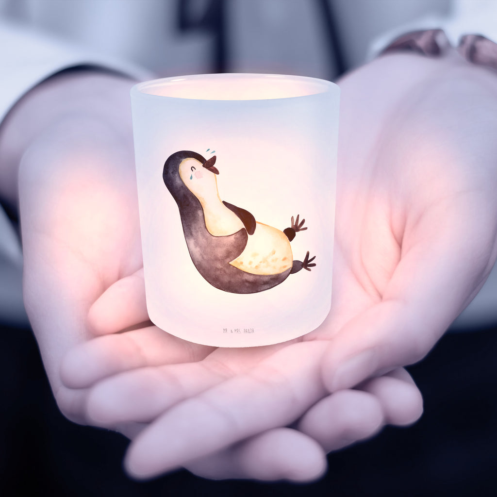 Windlicht Pinguin lachend Windlicht Glas, Teelichtglas, Teelichthalter, Teelichter, Kerzenglas, Windlicht Kerze, Kerzenlicht, Pinguin, Pinguine, lustiger Spruch, Optimismus, Fröhlich, Lachen, Humor, Fröhlichkeit