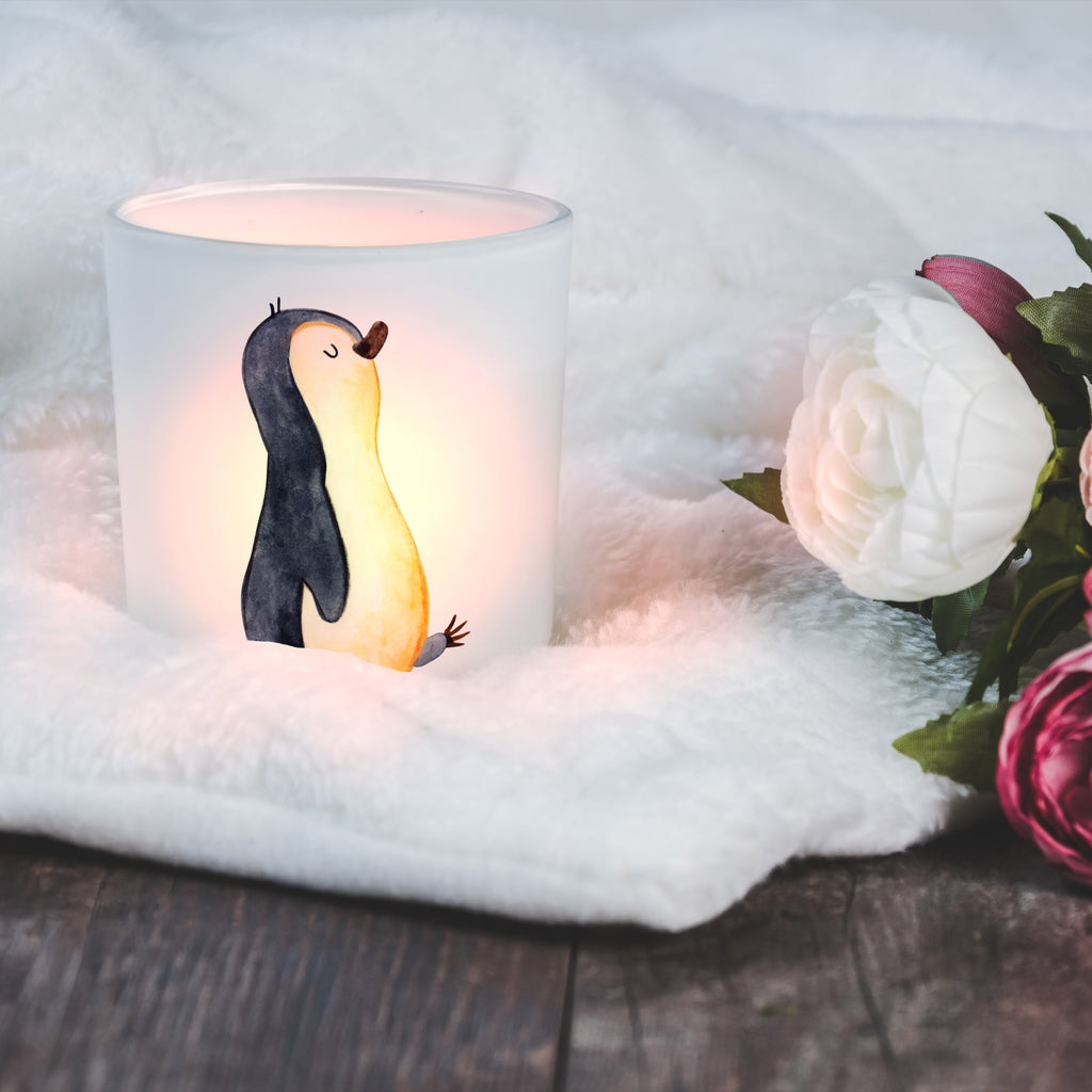 Windlicht Pinguin marschierend Windlicht Glas, Teelichtglas, Teelichthalter, Teelichter, Kerzenglas, Windlicht Kerze, Kerzenlicht, Pinguin, Pinguine, Frühaufsteher, Langschläfer, Bruder, Schwester, Familie