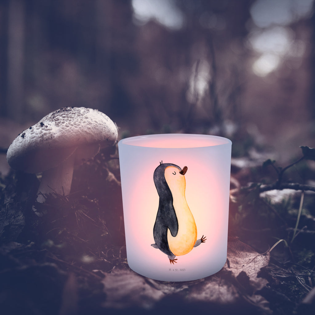 Windlicht Pinguin marschierend Windlicht Glas, Teelichtglas, Teelichthalter, Teelichter, Kerzenglas, Windlicht Kerze, Kerzenlicht, Pinguin, Pinguine, Frühaufsteher, Langschläfer, Bruder, Schwester, Familie