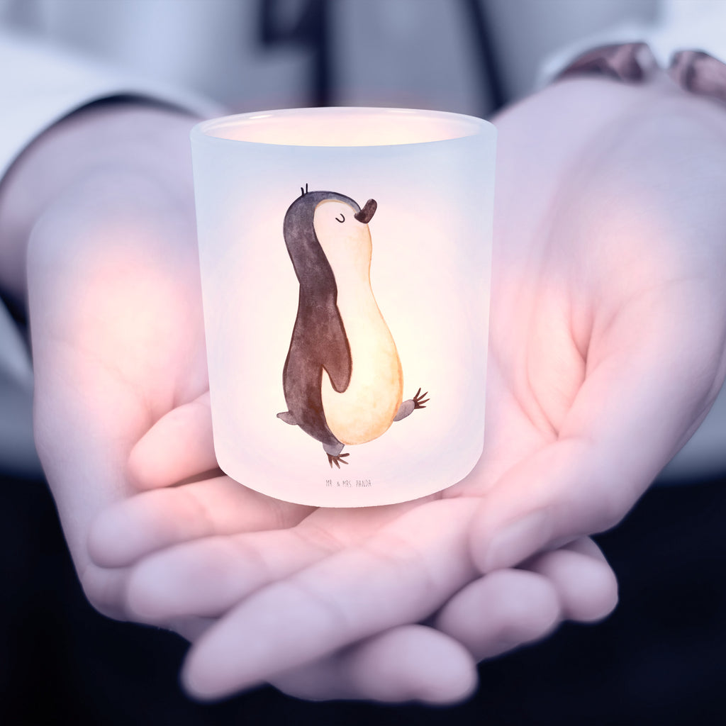 Windlicht Pinguin marschierend Windlicht Glas, Teelichtglas, Teelichthalter, Teelichter, Kerzenglas, Windlicht Kerze, Kerzenlicht, Pinguin, Pinguine, Frühaufsteher, Langschläfer, Bruder, Schwester, Familie