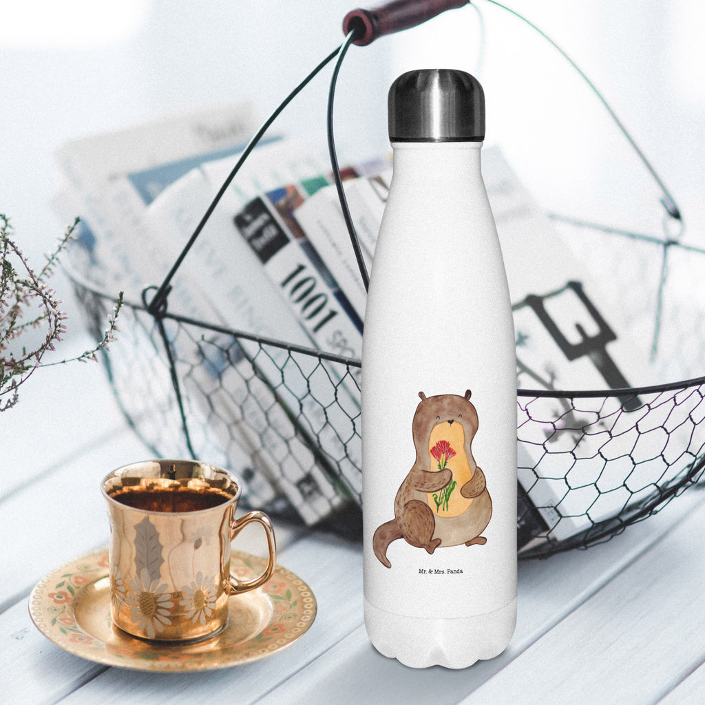 Thermosflasche Otter Blumenstrauß Isolierflasche, Thermoflasche, Trinkflasche, Thermos, Edelstahl, Otter, Fischotter, Seeotter, Otter Seeotter See Otter
