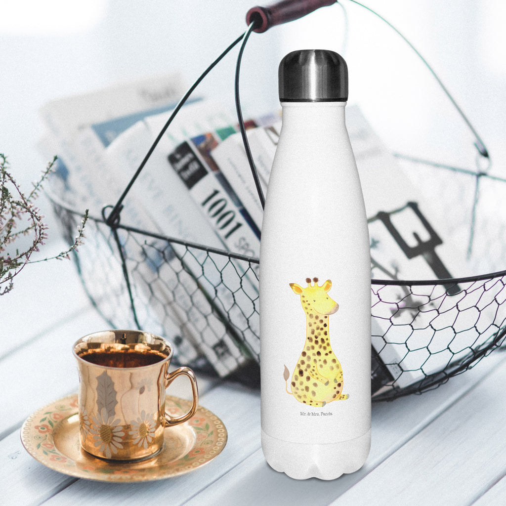 Thermosflasche Giraffe Zufrieden Isolierflasche, Thermoflasche, Trinkflasche, Thermos, Edelstahl, Afrika, Wildtiere, Giraffe, Zufrieden, Glück, Abenteuer