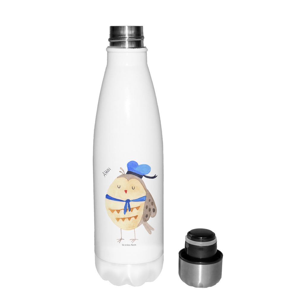 Thermosflasche Eule Matrosen Isolierflasche, Thermoflasche, Trinkflasche, Thermos, Edelstahl, Eule, Eule Spruch, Eule Deko, Owl, Wortspiel lustig, Matrose, Freundin, Ehe, Seefahrer, Heimathafen, Hochzeitstag Geschenk