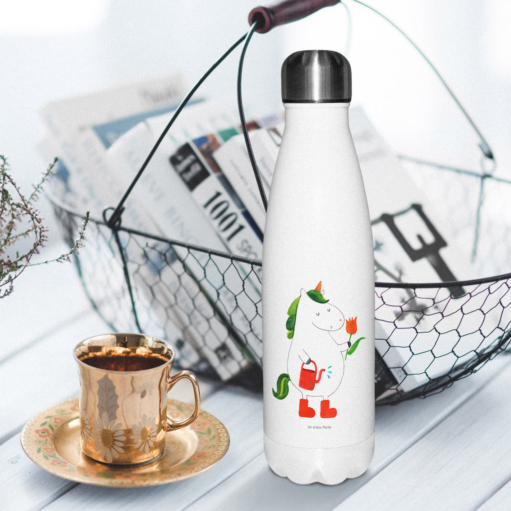 Thermosflasche Einhorn Gärtner Isolierflasche, Thermoflasche, Trinkflasche, Thermos, Edelstahl, Einhorn, Einhörner, Einhorn Deko, Pegasus, Unicorn, Luftballon, Gießkanne, Giesskanne, Lebenslust, Freude, Blume, Freundin, Garten, Stiefel