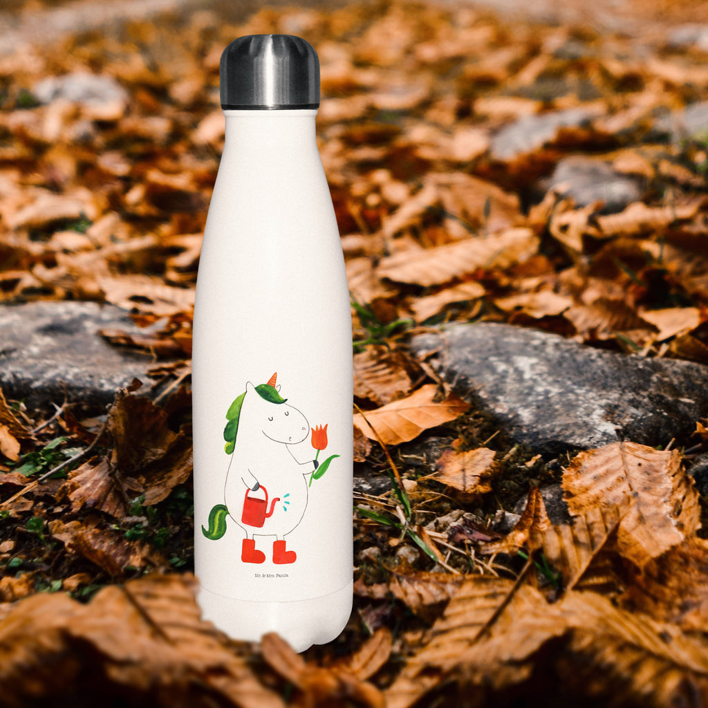 Thermosflasche Einhorn Gärtner Isolierflasche, Thermoflasche, Trinkflasche, Thermos, Edelstahl, Einhorn, Einhörner, Einhorn Deko, Pegasus, Unicorn, Luftballon, Gießkanne, Giesskanne, Lebenslust, Freude, Blume, Freundin, Garten, Stiefel