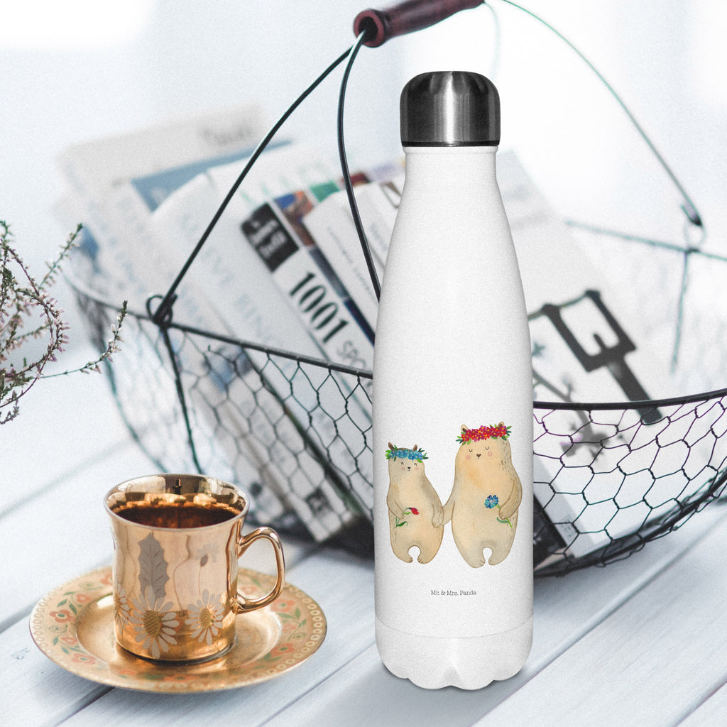 Thermosflasche Bären mit Blumenkranz Isolierflasche, Thermoflasche, Trinkflasche, Thermos, Edelstahl, Familie, Vatertag, Muttertag, Bruder, Schwester, Mama, Papa, Oma, Opa, Bär, Bären, Mutter, Mutti, Mami, Lieblingsmensch, Lieblingsmama, beste Mutter, weltbeste Mama, Geschenk Mama. Muttertag, Tochter, Kind, Kinder, Töchter, Family, Vorbild