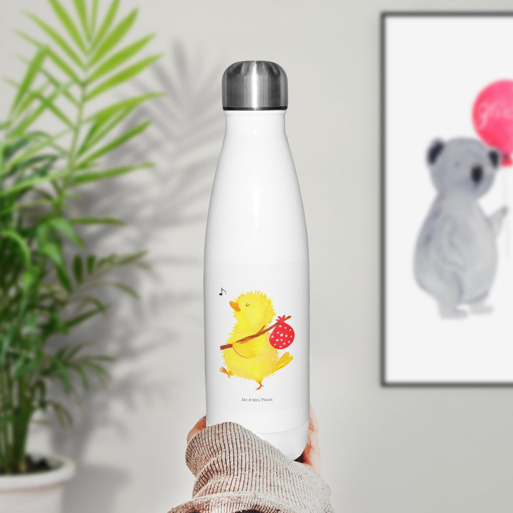 Thermosflasche Küken Wanderer Isolierflasche, Thermoflasche, Trinkflasche, Thermos, Edelstahl, Ostern, Osterhase, Ostergeschenke, Osternest, Osterdeko, Geschenk zu Ostern, Küken, Osterei, Ostereier, Ei, Frühlingsgefühle, Freude, Grüße, liebe Grüße, Frohe Ostern, Ostergrüße, Flausen, Wunder, Reisen, Weltenbummler, Zeit, Zeitmanagement, Backpacker