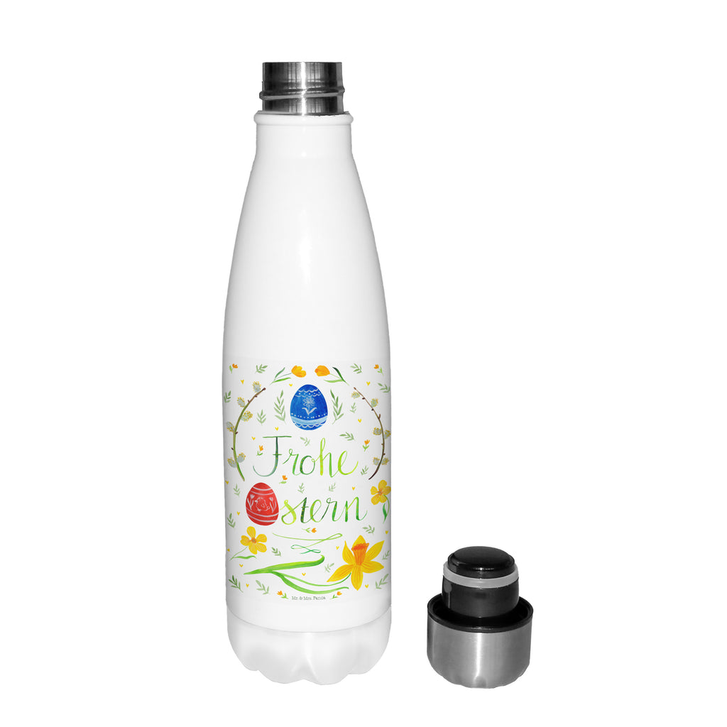 Thermosflasche Frohe Ostern Isolierflasche, Thermoflasche, Trinkflasche, Thermos, Edelstahl, Ostern, Osterhase, Ostergeschenke, Osternest, Osterdeko, Geschenk zu Ostern, Frohe Ostern, Ostergrüße, Osterblume, Osterei, bemalte Ostereier, Weidenkätzchen. Lettering