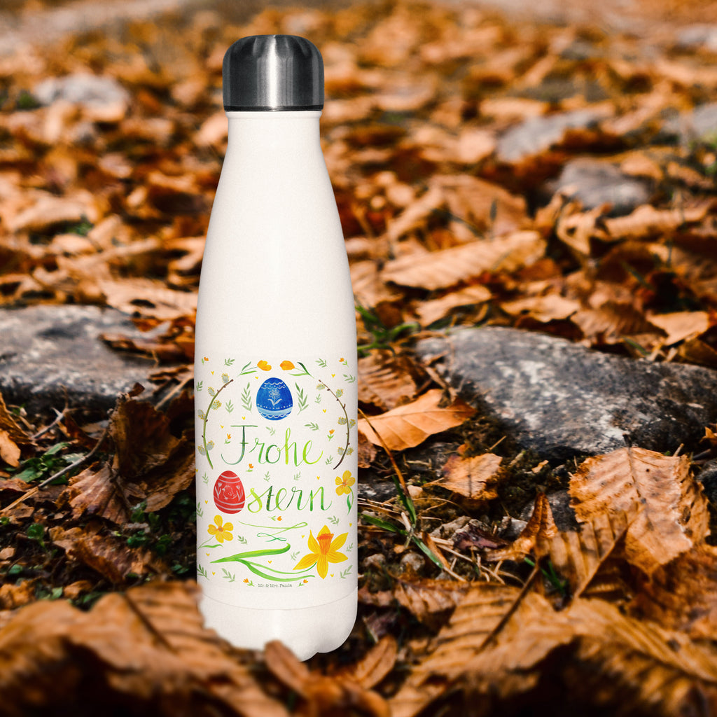 Thermosflasche Frohe Ostern Isolierflasche, Thermoflasche, Trinkflasche, Thermos, Edelstahl, Ostern, Osterhase, Ostergeschenke, Osternest, Osterdeko, Geschenk zu Ostern, Frohe Ostern, Ostergrüße, Osterblume, Osterei, bemalte Ostereier, Weidenkätzchen. Lettering