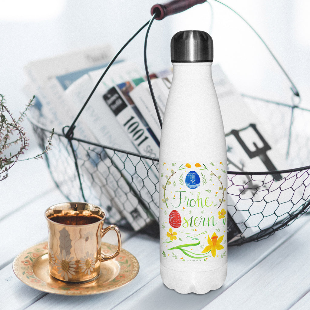 Thermosflasche Frohe Ostern Isolierflasche, Thermoflasche, Trinkflasche, Thermos, Edelstahl, Ostern, Osterhase, Ostergeschenke, Osternest, Osterdeko, Geschenk zu Ostern, Frohe Ostern, Ostergrüße, Osterblume, Osterei, bemalte Ostereier, Weidenkätzchen. Lettering