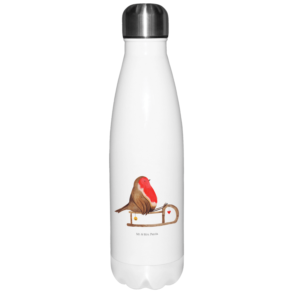 Thermosflasche Rotkehlchen Schlitten Isolierflasche, Thermoflasche, Trinkflasche, Thermos, Edelstahl, Winter, Weihnachten, Weihnachtsdeko, Nikolaus, Advent, Heiligabend, Wintermotiv, Schlitten, Vogel