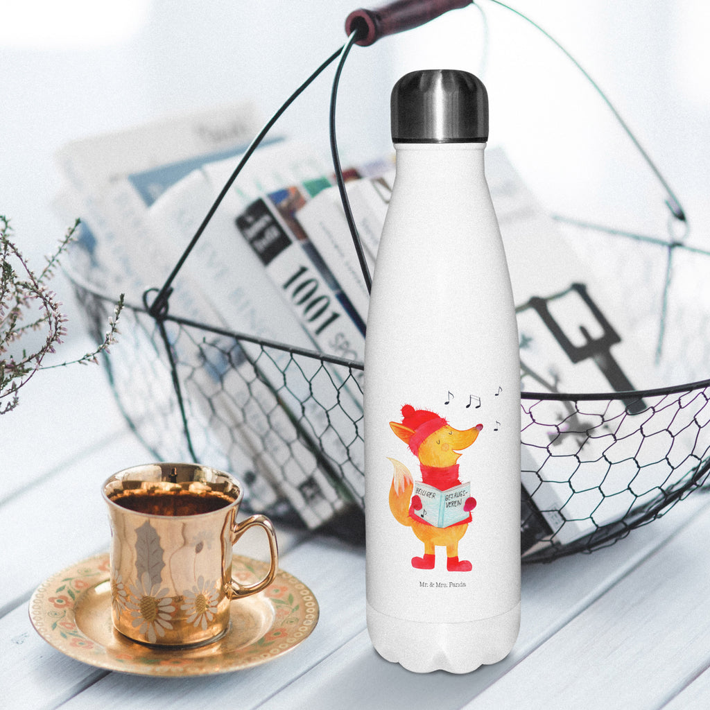 Thermosflasche Fuchs Sänger Isolierflasche, Thermoflasche, Trinkflasche, Thermos, Edelstahl, Winter, Weihnachten, Weihnachtsdeko, Nikolaus, Advent, Heiligabend, Wintermotiv, Fuchs, Füchse, Sänger, Geschenk Sänger, Singen, Weihnachtslieder