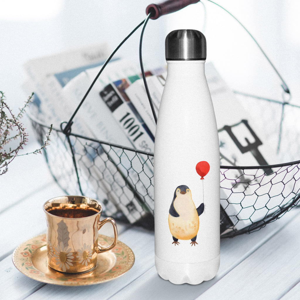Thermosflasche Pinguin Luftballon Isolierflasche, Thermoflasche, Trinkflasche, Thermos, Edelstahl, Pinguin, Pinguine, Luftballon, Tagträume, Lebenslust, Geschenk Freundin, Geschenkidee, beste Freundin, Motivation, Neustart, neues Leben, Liebe, Glück
