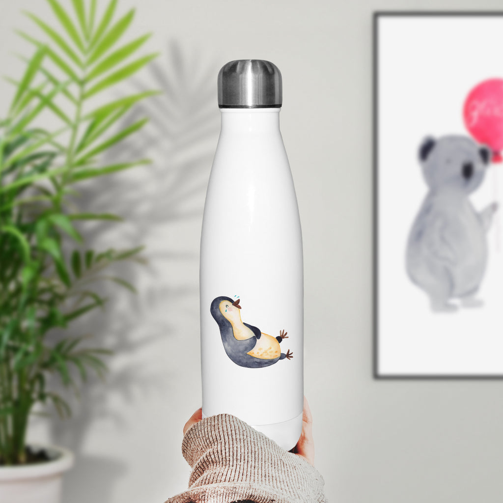 Thermosflasche Pinguin lachend Isolierflasche, Thermoflasche, Trinkflasche, Thermos, Edelstahl, Pinguin, Pinguine, lustiger Spruch, Optimismus, Fröhlich, Lachen, Humor, Fröhlichkeit