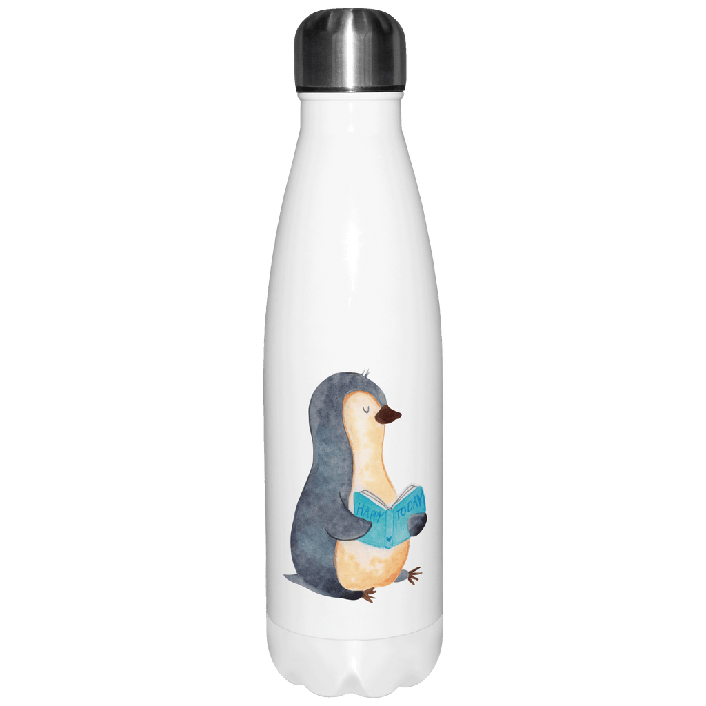 Thermosflasche Pinguin Buch Isolierflasche, Thermoflasche, Trinkflasche, Thermos, Edelstahl, Pinguin, Pinguine, Buch, Lesen, Bücherwurm, Nichtstun, Faulenzen, Ferien, Urlaub, Freizeit
