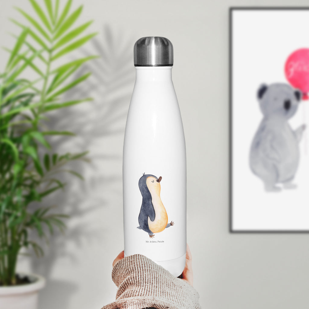 Thermosflasche Pinguin marschierend Isolierflasche, Thermoflasche, Trinkflasche, Thermos, Edelstahl, Pinguin, Pinguine, Frühaufsteher, Langschläfer, Bruder, Schwester, Familie