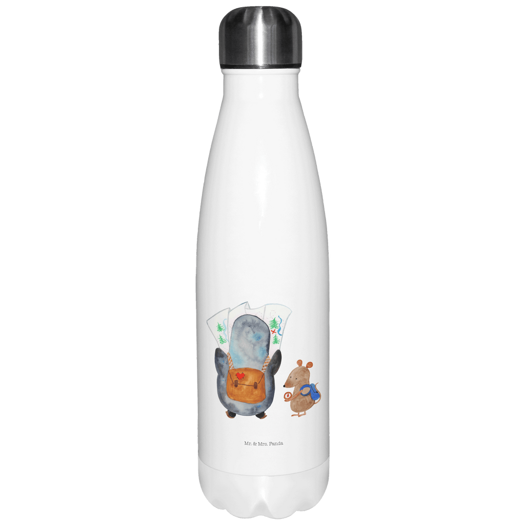 Thermosflasche Pinguin & Maus Wanderer Isolierflasche, Thermoflasche, Trinkflasche, Thermos, Edelstahl, Pinguin, Pinguine, Abenteurer, Abenteuer, Roadtrip, Ausflug, Wanderlust, wandern