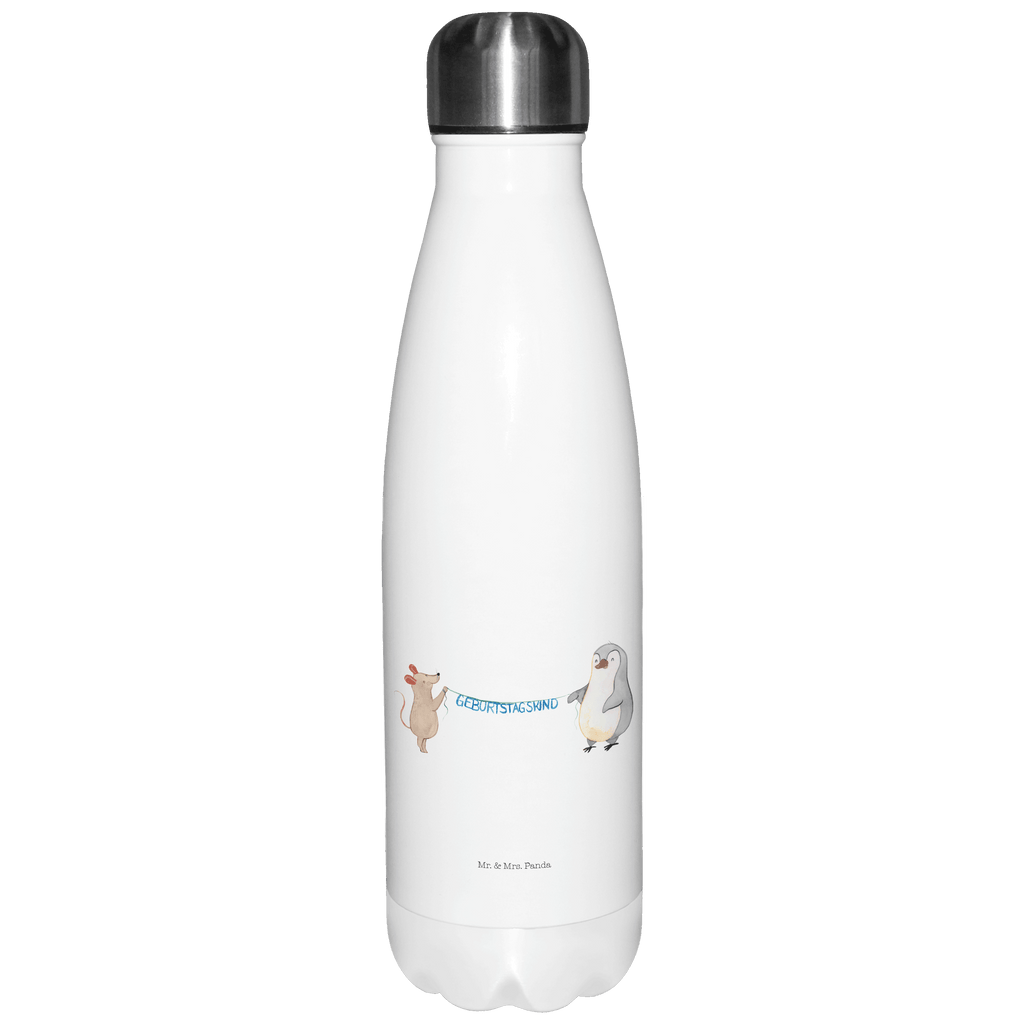 Thermosflasche Maus Pinguin Geburtstag Isolierflasche, Thermoflasche, Trinkflasche, Thermos, Edelstahl, Geburtstag, Geburtstagsgeschenk, Geschenk, Maus, Pinguin, Geburtstage, Happy Birthday, Geburtstagsfeier